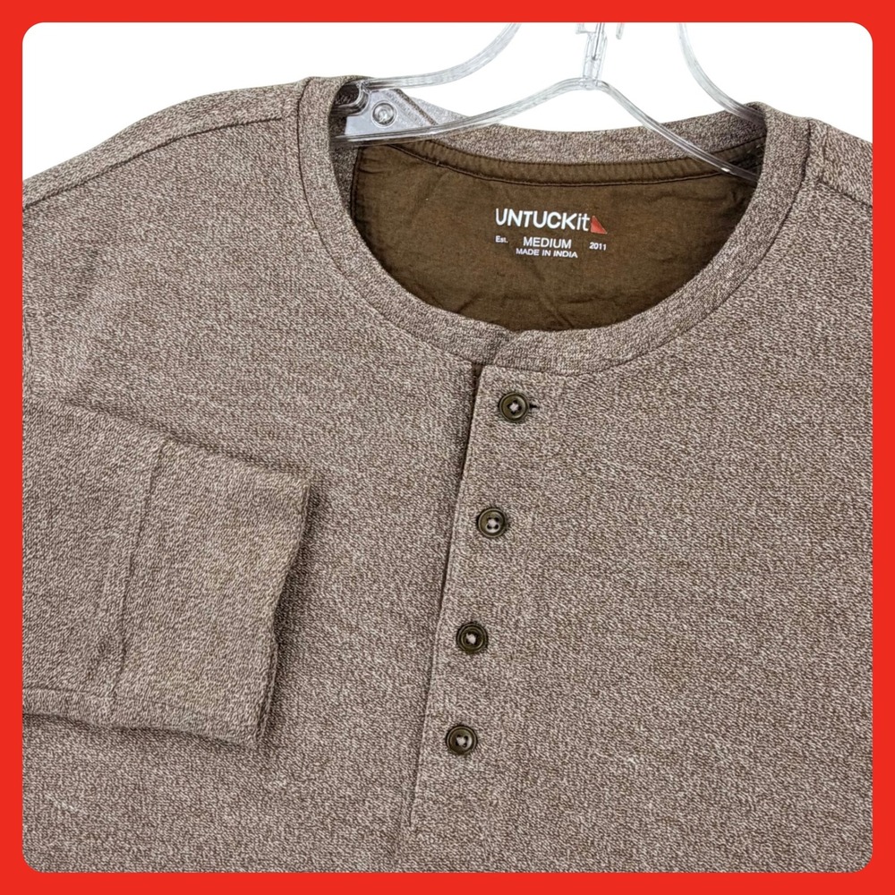 UNTUCKit Urey Henley Men Medium Tan Cotton Blend Long Sleeve 40983